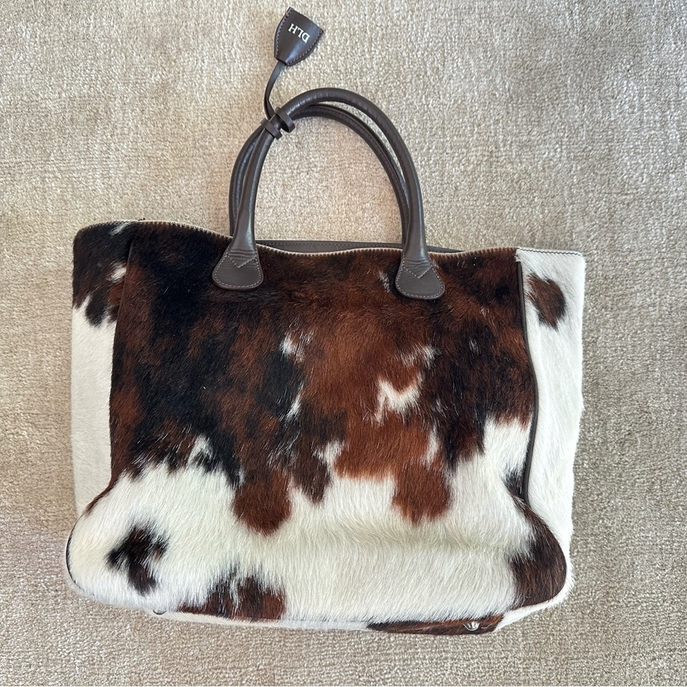 Mark & Graham Brown, White & Black Cowhide Leather Tote - Picture 2 of 6